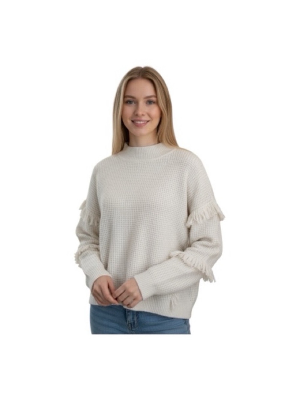Micheal Kors NWT knit cream longsleeve fringe fisherman alps chic sweater medium